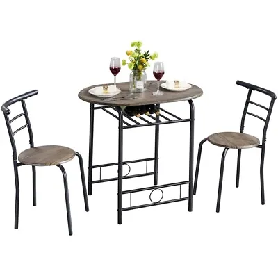 3-Piece Bar Table Set  W/ Storage Shelf  And 2 Stools For Dining Room/ Kitchen • £49.99