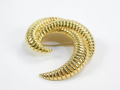 Vintage Monet Chunky Gold Tone Swirl Ribbed Brooch Pin 2 3/8  • $16.99