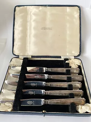 Vintage Antique Mappin & Webb Sheffield Sterling Silver 5 Butter Knives Boxed • $30