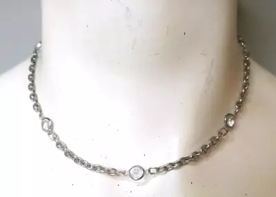 Vintage Necklace White Clear Crystal Bead Silver Chain Adjustable • $6.50