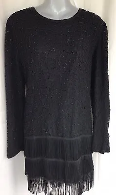 £12.99 • Buy After Six By Ronald Joyce London Black Silk Beaded 1920s Style Dress 14-Cruise