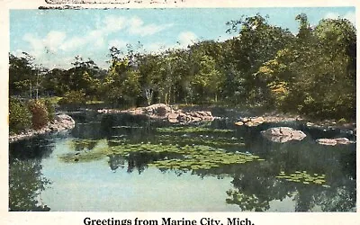 Postcard MI Greetings From Marine City Michigan Water View Vintage PC F7458 • $4