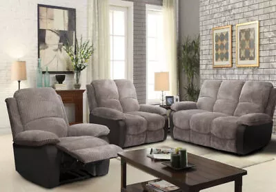 3+2+1 Fabric Recliner Sofa Set Suite Jumbo Cord In Grey Or Brown • £389.99