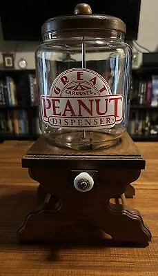 Great Carousel Peanut Dispenser Wood Glass Vintage • $35