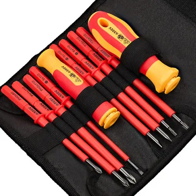 10 Piece VDE Insulated Electrician Interchangeable Head Screwdriver Set & Pouch • £12.98