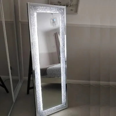 Crushed Diamond LED Mirror 160x60cm Crystal Dressing Silver Sparkly Wall • £179.99