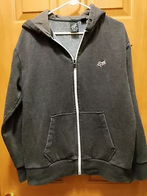 Y2K Fox Racing Full Zip Hoodie Black Sz Large Mens Grey • $8.92