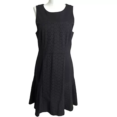 J Crew Eyelet Dress Womens 8 Black Fit & Flare Retro Lace Sleeveless Summer  • $34.97
