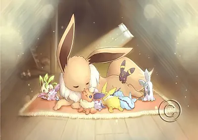 £4.89 • Buy Eevee Pokemon Evolutions Home Family Baby Print Poster Wall Art Picture A4 +