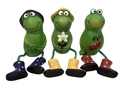 Frog Garden Ornaments Sitting Toad Plant Pot Perchers Figures Outdoors Set Of 3 • £12.95