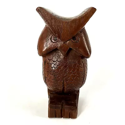 Vintage MCM Signed Handmade Hand-Carved Wooden Owl Figurine Wood Carving 4  1972 • $18