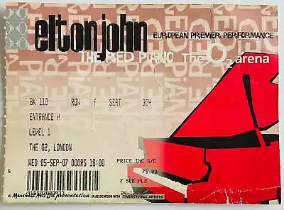 Elton John Original Used Concert Ticket O2 Arena London 5th Sep 2007 • $9.41