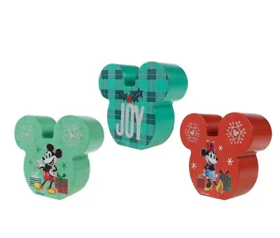 Christmas Disney Wood Block Decor Mickey And Minnie New. • $12