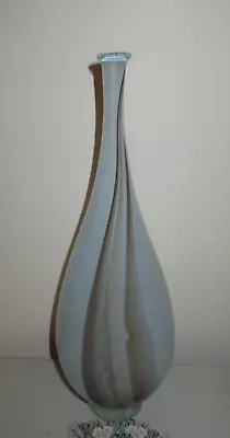 VINTAGE ORREFORS GLASS VASE LIGHT BLUE MIST WITH BROWN-33cm HIGH-SWEDEN VGC • $49.99