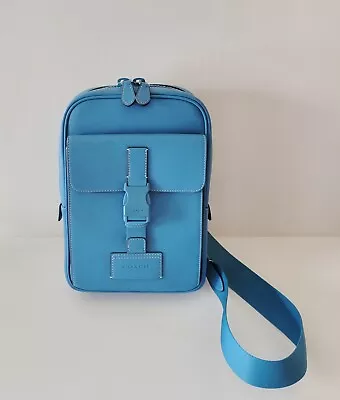 Coach CP023 Track Pack Leather Messenger Sling Bag Bright Blue • $169.59