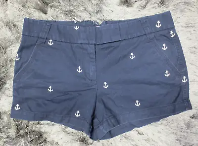 J Crew Womens Shorts 14 Blue White Broken In Boat Anchor Nautical Sailing Logo • £9.62