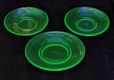 Lot 3 Akro Agate Tiny Uranium Glass Children's Play Plates ~1940. Vaseline UV • $10