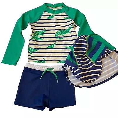 Baby Boden Alligator Stripes Rashguard Swim Set With Hat Boys 18-24 Months • $29.95