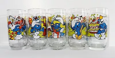 1983 Vintage Hardee's Collectible Smurf 16 Oz Glasses Set Of 5 Great Graphics • $29.99