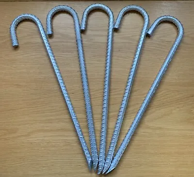 5 X Heavy Duty Galvanized Ribbed Steel 14'' J Pin Tent Peg Marquee Ground Stakes • £15.74