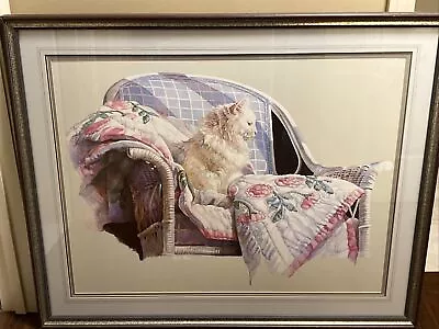 N.A. NOEL  LARGE Framed Matted Cat On A Quilt Beautiful!!! • $350