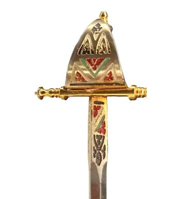 Vintage Toledo Spain Miniature Sword Letter Opener 4.25  Gold Silver Red Black • $9