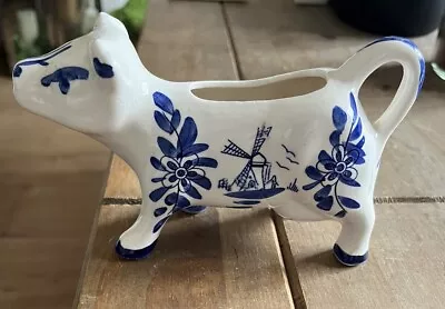 Blue And White Cow Creamer With Windmill And Flowers . • £3.50