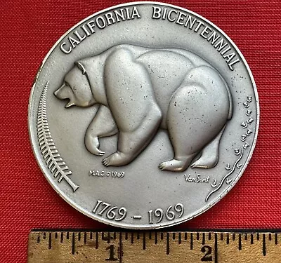 1769 - 1969 CALIFORNIA Bicentennial .999 Silver Medal MACO 137 Grams 63 Mm • $157.44