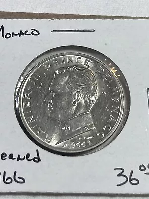 1966 Monaco 5 Francs Silver Coin Low Mintage Cleaned • $36