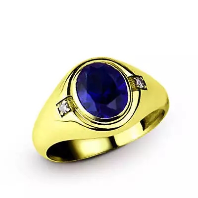 Men's Sapphire Ring With Genuine Diamonds In 14k Yellow Gold • $685