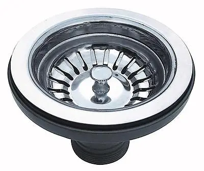 Chrome Strainer Waste Plug Without Overflow For 90mm Kitchen Sink Waste Hole A2 • £12.99