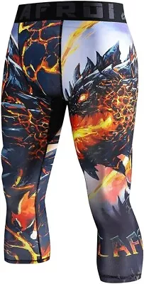 LAFROI Men's Compression Fit 3/4 Tights Leggings Melted Wings Large • £10.99