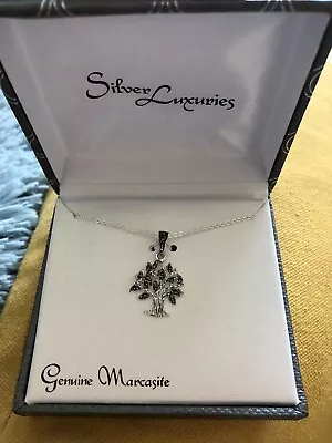 Tree Of Life Marcasite 18” Necklace Sterling Silver • $22