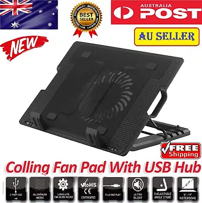 NEW Laptop Cooling Fan Notebook Cooler Stand USB Fan With USB Hub Cooling Pad AU • $22.99