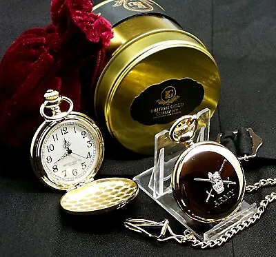 PERSONALISED British Army Gold Pocket Watch Luxury Metal Case Engraved Crest  • £27.99