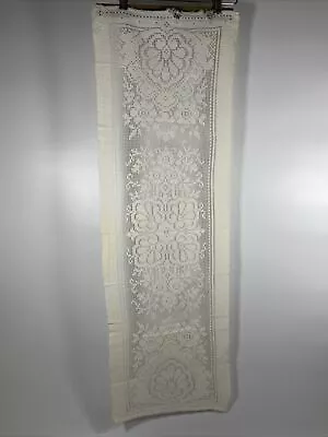 Vintage 1940s 50s Linen Textile Lace Runner 40  X 12 1/2  Creme Ivory • $7.48