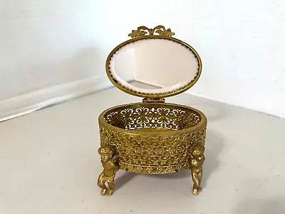 Vintage STYLEBUILT Filigree Cupid Cherub Jewelry Casket Trinket Box • $35