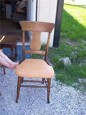 Quartersawn Oak T Back Dinette Chair Sidechair Desk Chair Tan Leather Seat • $299