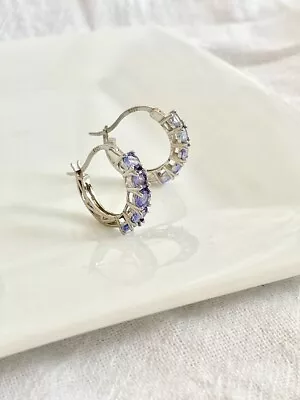 2 Ct Round Cut Lab Created Tanzanite Hoop Earrings 14k Yellow Gold Plated • $92.99