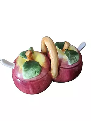  Apple Condiment Set With Spoons Ceramic Vintage • $15.95