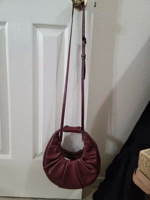 $250 • Buy NWT Staud Mini Soft Moon Bag Crossbody Leather Bordeaux $350