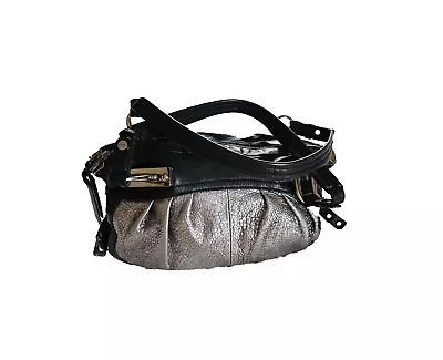 Top Handle B MAKOWSKY Canterbury SATCHEL HANDBAG Black & Silver Pebbled Leather • $44.99