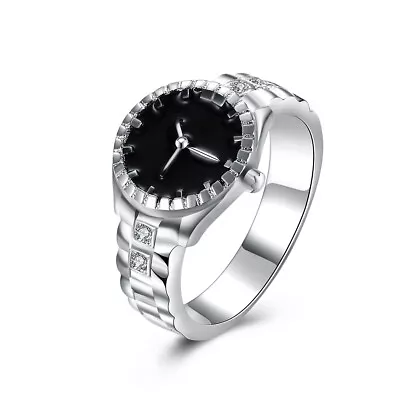 Silver Plated Band Watch Clock AAA Stone Ring B17 • $8.99