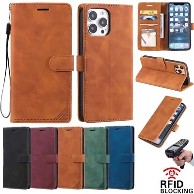 Wallet Card Leather Case Cover RFID Blocking For IPhone 15 14 13 12 11 Xs 6 7 8 • £7.18