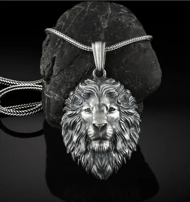 Lion Head Medallion Necklace Sterling Silver Lion Head Necklace • $159.20