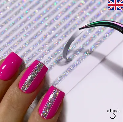 Nail Stickers Holographic Silver Stripe Glitter Self-adhesive Nail Art Stickers  • £2.60