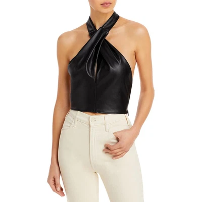 $90.75 • Buy STAUD Womens Kai Black Faux Leather Open Back Halter Top Shirt 12 BHFO 3536