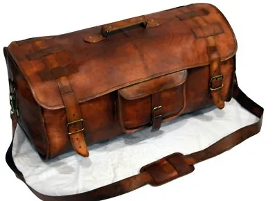 Brown Leather Handmade Travel Luggage Vintage Overnight Weekend Duffel Gym Bag • $64.99