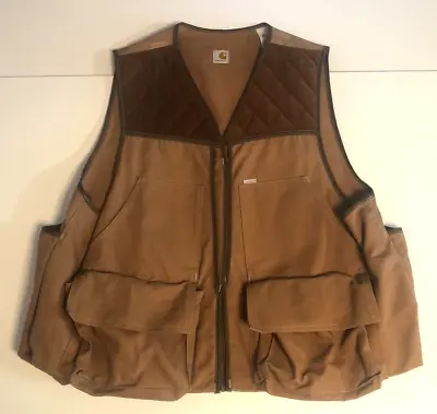 Carhartt Hunting Vest XXL 2XL VU256 Duck Bird Game Bag Brown Full Zip Vtg EUC XL • $79.99