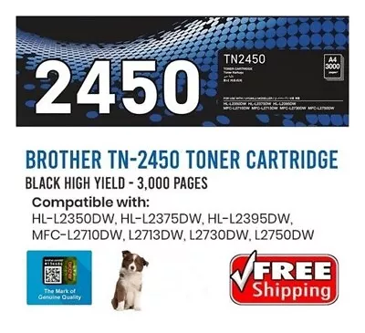Brother Genuine TN-2450 Toner Ink Cartridge Black HL-L2350DW 2375 2395 MFC-L2710 • $136.95